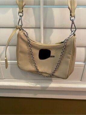 Beige Shoulder Bag with Chain Accent